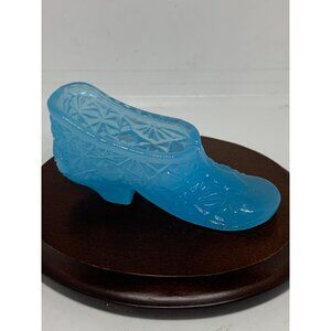 Vtg Blue Diamond Cut Glass Shoe Slipper 3.5" Long